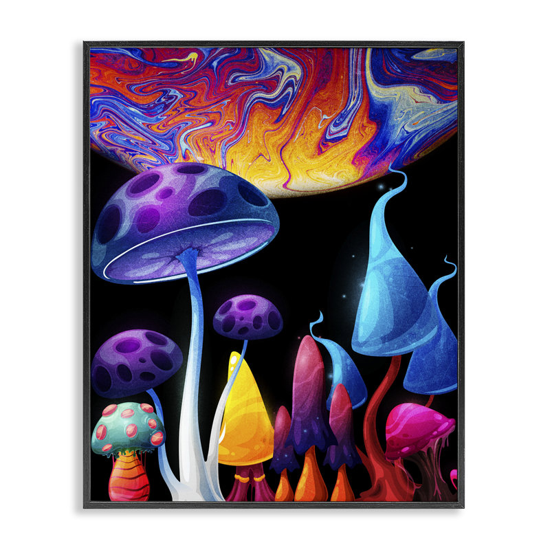 Champignon fantaisiste dans l'espace, estampe numérique, conception par Kim Allen, H 14 po x l 11 po
