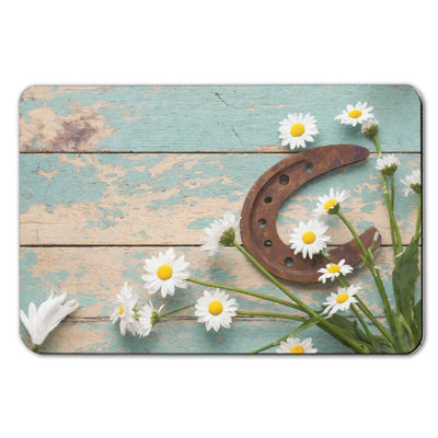 Tapis de bain en fer à cheval et marguerites, 16 x 24 po