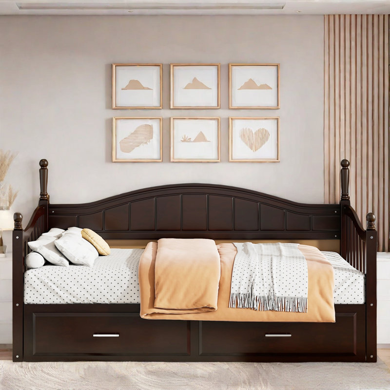 Elegant Extendable Anelma Daybed With Two Storage Drawers And Twin Size Trundle, Espresso