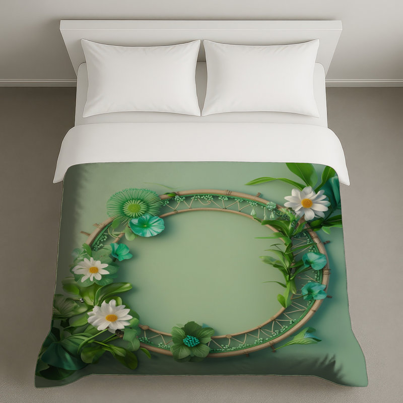 Housses de couette vertes à couronne florale, Grand lit