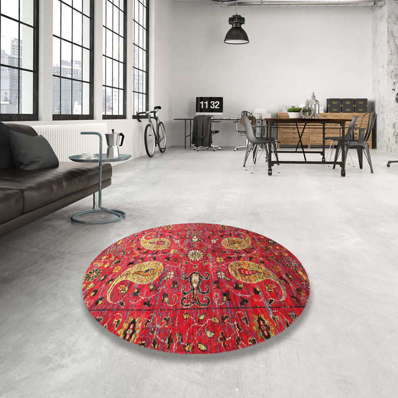 Tapis oriental jaune / rouge, Rond 7 pi
