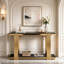 Console moderne en verre trempé doré et noir avec miroir, idéale pour un corridor ou un salon. Table d'appoint élégante et moderne. Table console en verre trempé doré et noir.