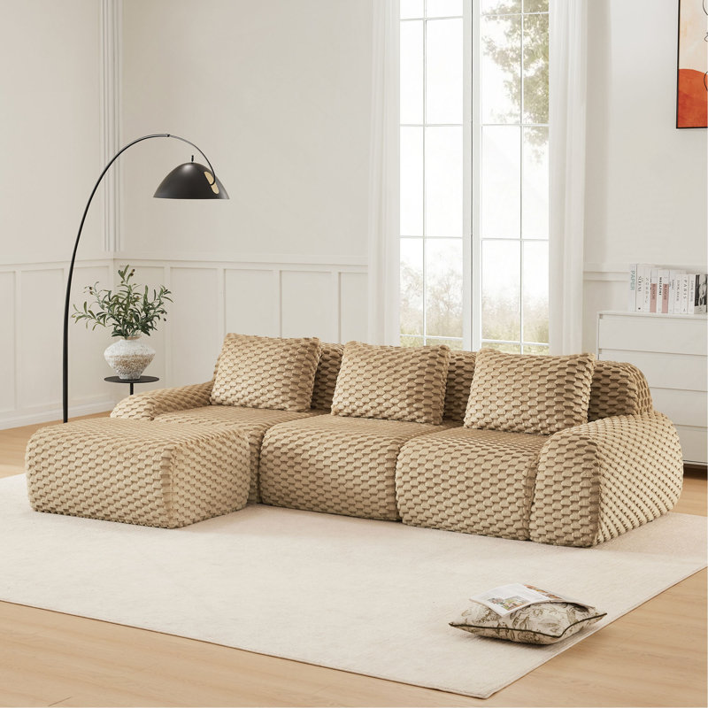 Canapé modulaire en L 114 po pour salon modulaire de 114 po, tissu de flanelle, canapé 3 places surdimensionné, siège profond, canapé sans os, repose-pieds mobile, connexion à boucle, conception antidérapante, sans assemblage
