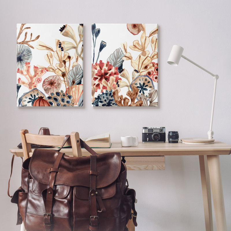 «Tropical Ocean Floor Plant Life Expressive Abstract Coral», ensemble de 2 impressions sur bois, H 30 po x l 24 po x P 1,5 po