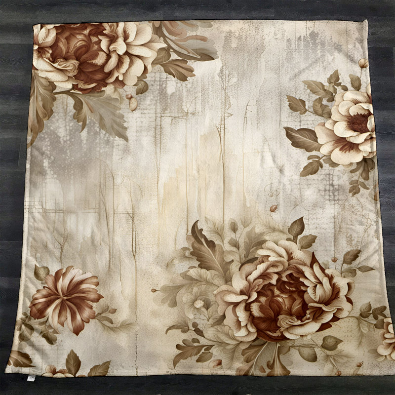 Throw Blanket, 68" W x 80" L, Floral/Abstract, Brown/Tan