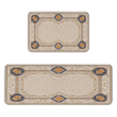 Geometric Wood Diamond 2-Piece Entryway Kitchen Mats