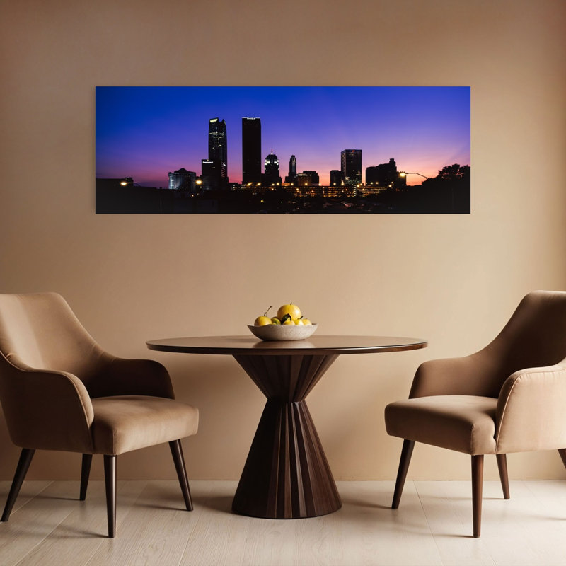 Downtown skyline at night Oklahoma City Oklahoma USA 1 Piece Wrapped Canvas Panoramic Wall Art, 40.64 cm H x 121.92 cm W