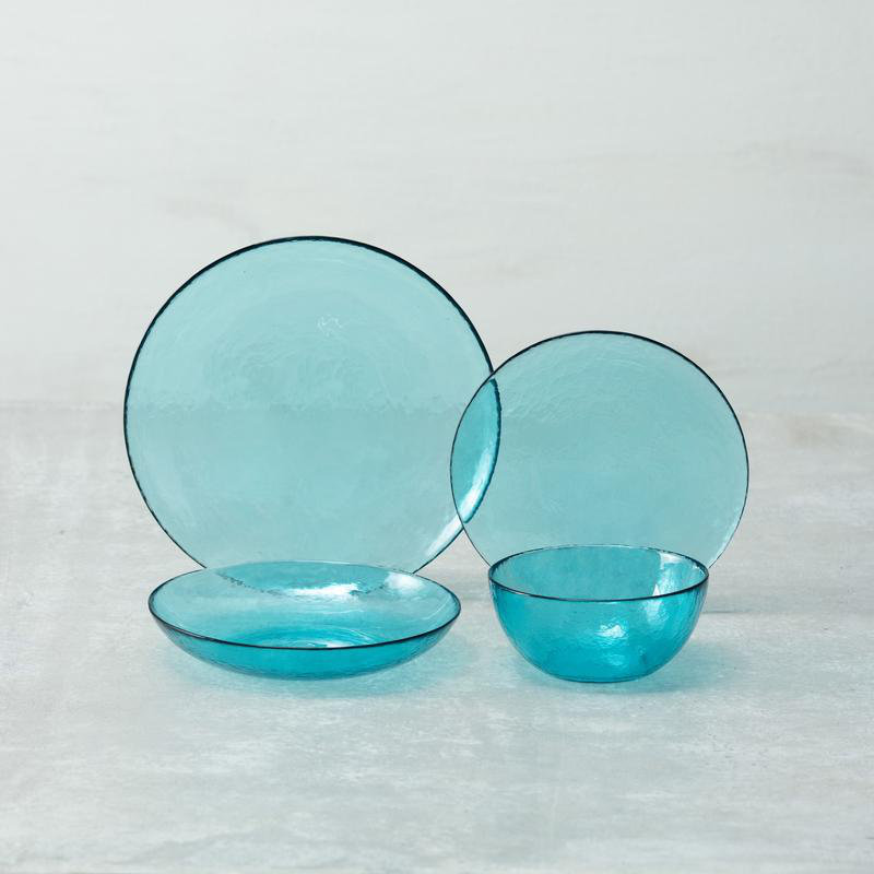 Los Cabos Glass Dinnerware 10.5" Dinner Plate, Lagoon