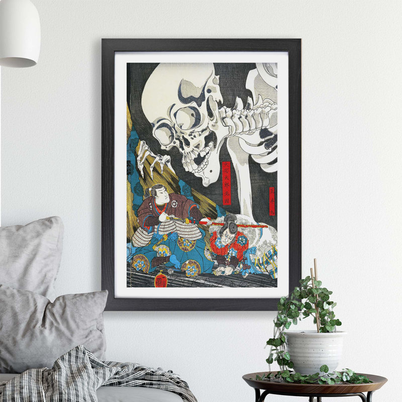 The Witch & The Skeleton by Utagawa Kuniyoshi - Single Picture Frame Painting, 45cm H x 63cm W x 2cm D, Black