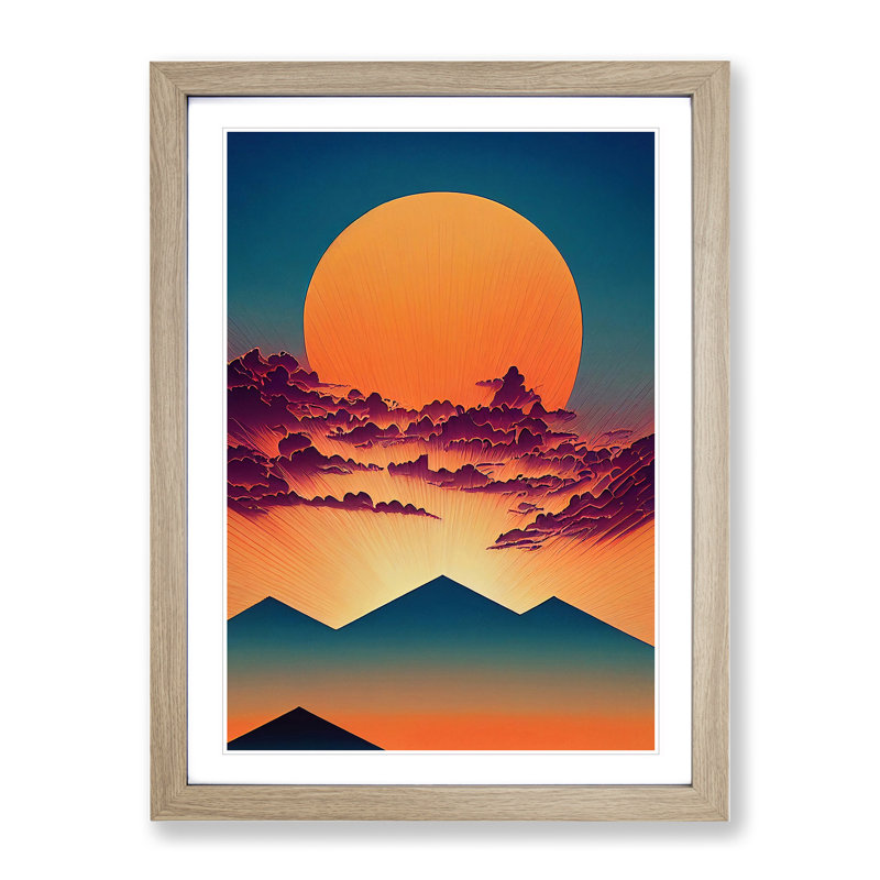 Mountain Sunset - Framed Print, 34cm H x 25cm W x 2cm D, Oak