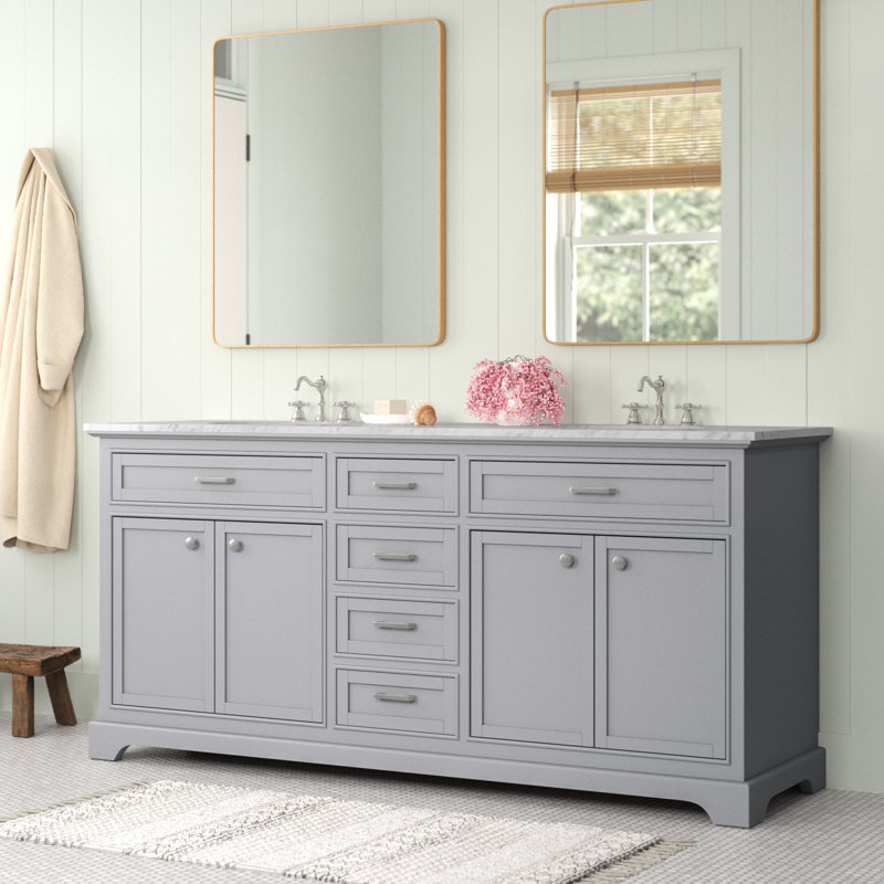 Ensemble de meuble-lavabo double 72 po Hermes, Gris foncé, Blanc de Carrare / gris