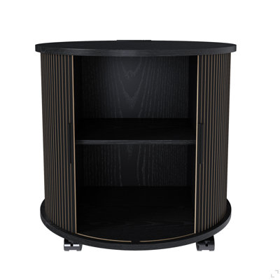 Ensemble de 2 tables de bout cylindriques de style Mid-Century moderne avec station de charge intégrée et porte coulissante, table de chevet ronde à 2 niveaux avec ports USB, table de chevet pour le salon, la chambre à coucher, le vestibule