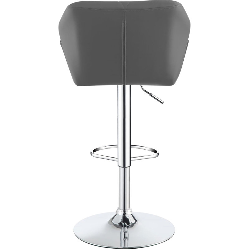 Et paire de tabourets de bar réglables gris et gris - siège confortable de fabrication en métal qui convient aux bars, aux tables et aux comptoirs de style contemporain à base de 2 tabourets avec pied et piédestal