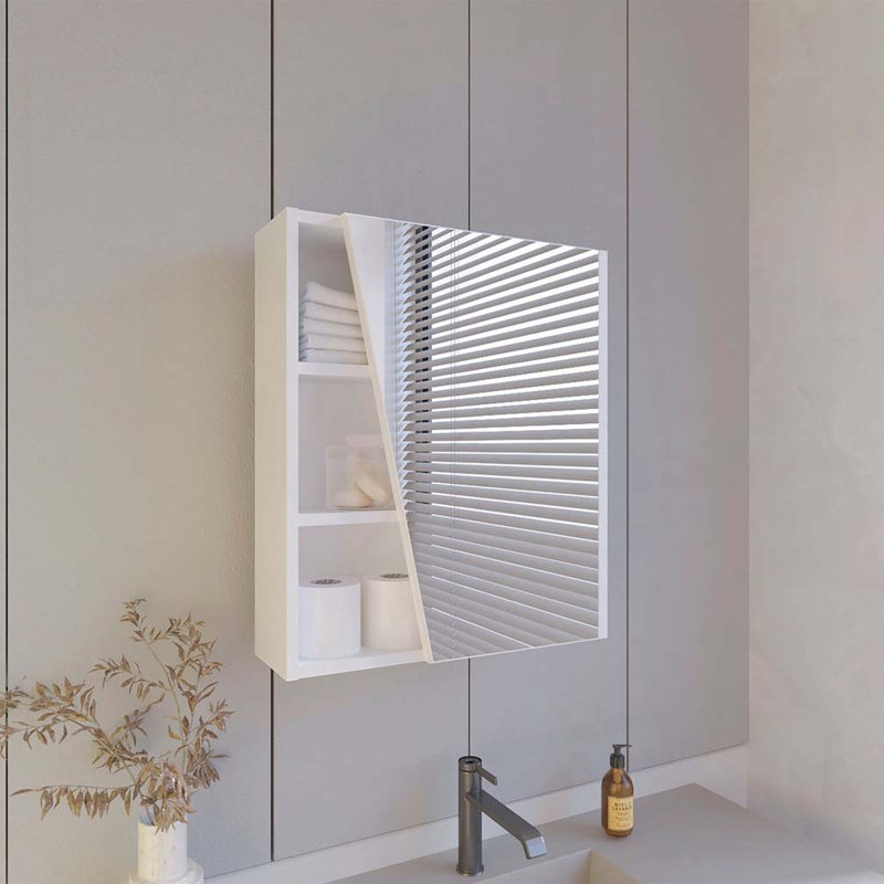 Medicine Cabinet with Mirrored Door and Open Storage