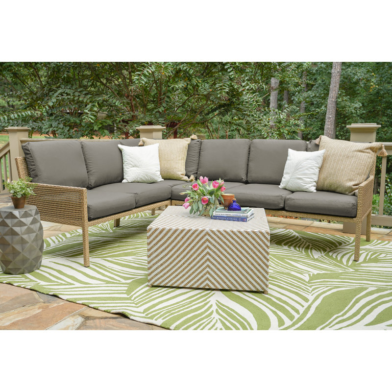 2 Piece Rattan Sectional Seating Group with Cushions, Canvas Cadet Grey Sunbrella® Canvas