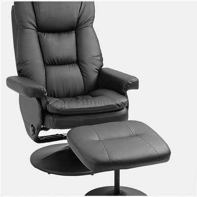 Fauteuil inclinable et repose-pieds avec base enveloppée, fauteuil pivotant en cuir synthétique avec repose-pieds pour le salon, la chambre à coucher et le bureau personnel, noir