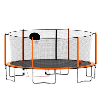 Trampoline 16 pi avec pompe et échelle pour panier de basketball (enceinte de sécurité intérieure) avec but de soccer orange