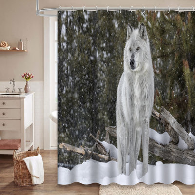 Gray Wolf Wildlife Snow Wilderness Animal Shower Curtain with 12 Hooks