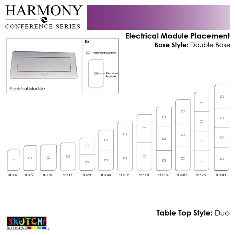 Table de conférence Ogren Duo avec double base en métal | Unité électrique, L 120 po x l 48 po, Cyprès noir, Argent argent