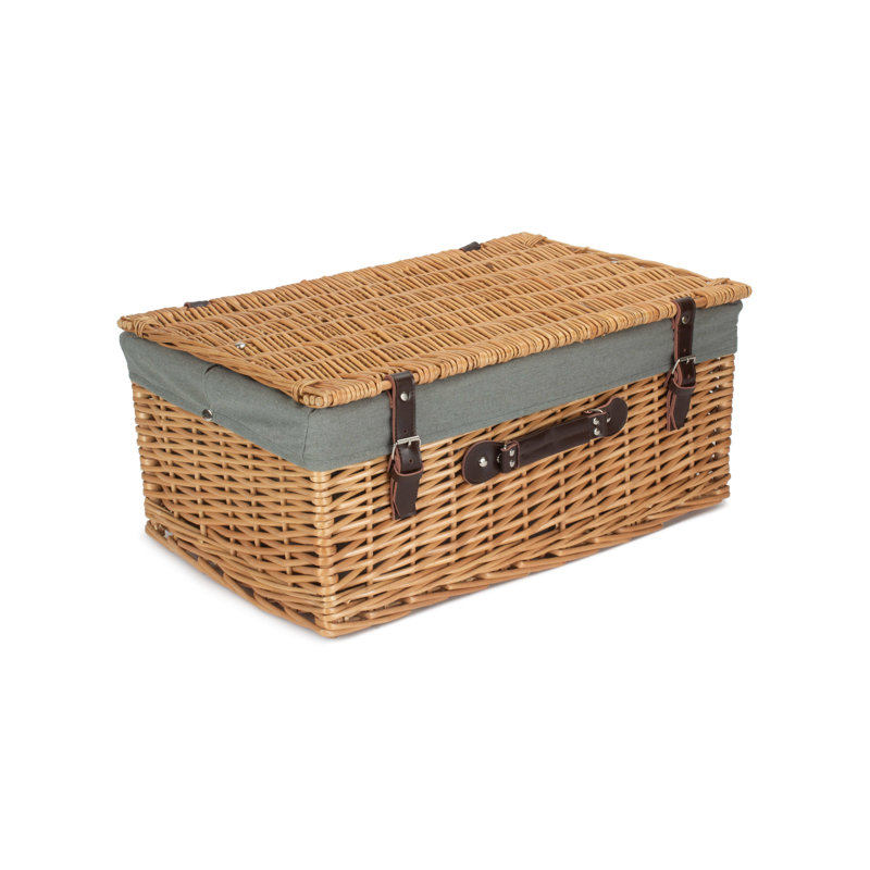 Wicker Hamper with Lining, Buff/Grey, 26cm H x 56cm W x 37cm D
