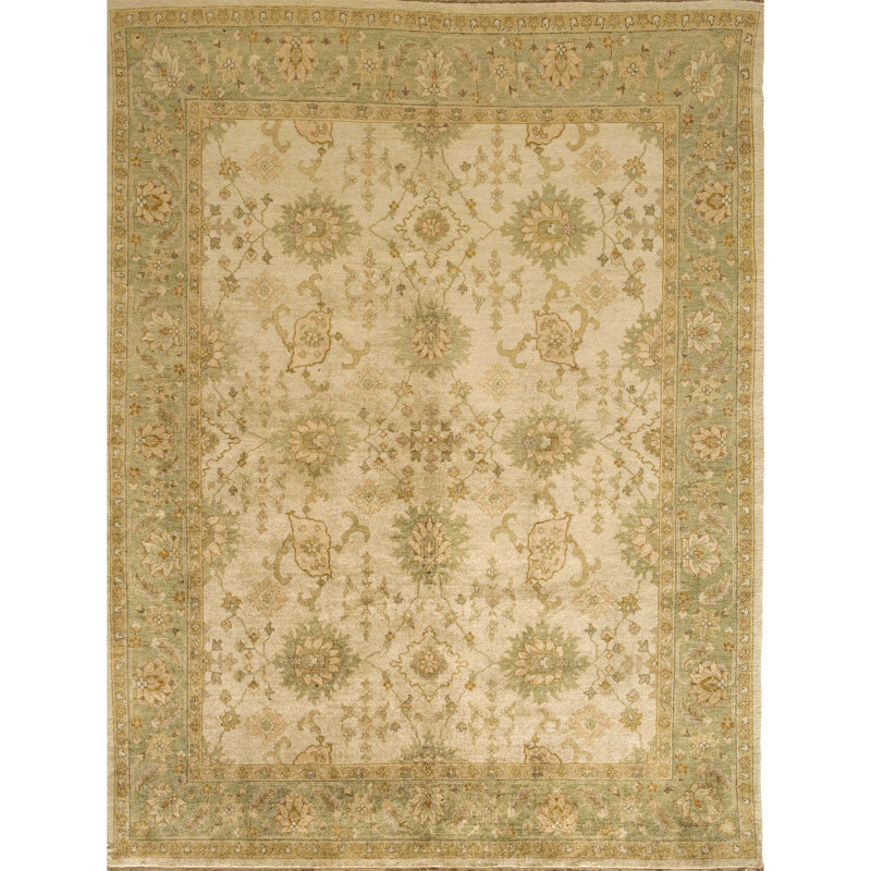 Wool Oriental Area Rug in Brown/Beige, Rectangle 6' x 9'
