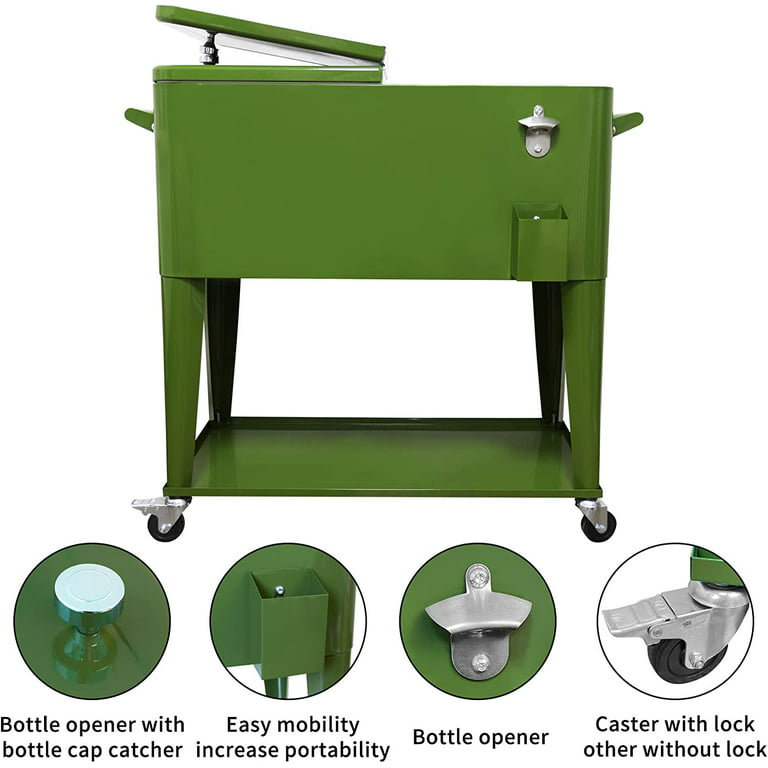 Glacière à roulettes d'une capacité de 75 qt., Vert