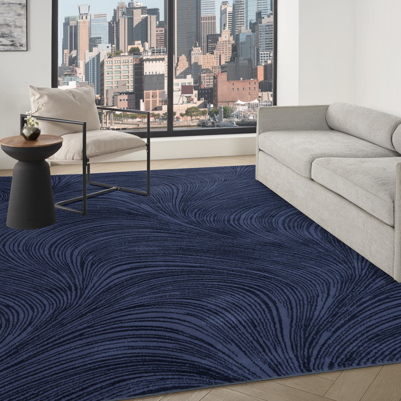 DKNY Central Park West 7'10" x 9'10" Navy Modern Indoor Rug, Rectangle 7'10" x 9'10", Navy