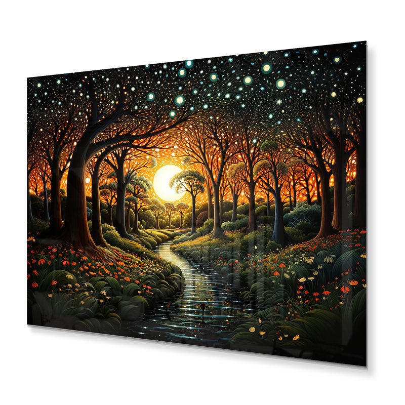 Forêt brune enchantée, pointillisme, impression d'art mural en métal, H 16 po x l 32 po x P 1 po