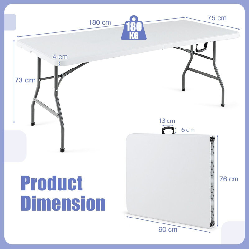 Carrolle Rectangular Metal Folding Outdoor Camping Table , 180cm cm W 75cm cm D
