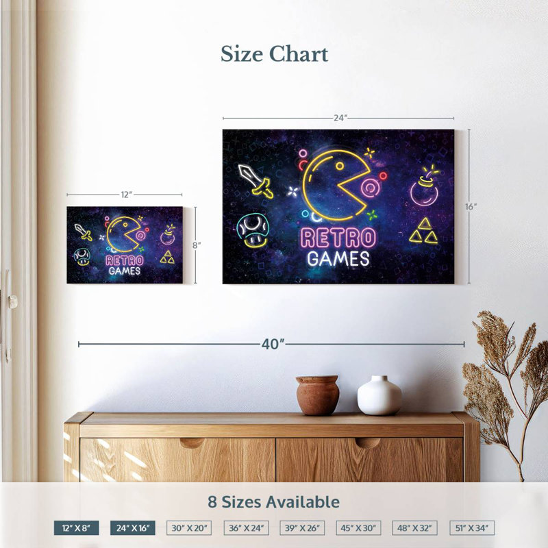 Keiraleigh Neon Retro Games, 16" H x 24" W