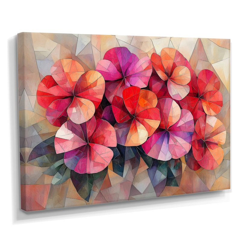 «Geanium Geranium Blossoms Cubist - Geraniums», art mural, H 16 po x l 32 po, Toile tendue, Ne s’applique pas
