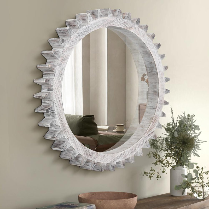 Miroir mural moderne et contemporain, 42,05 po x 35,63 po, Blanc délavé