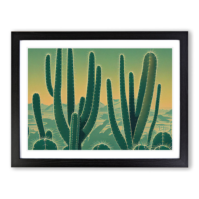 XH1022-8635X Superb Cactus 1 Piece Single Picture Frame Wall Art, 46cm H x 64cm W, Black