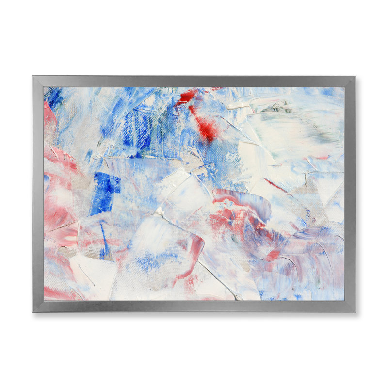 Composition abstraite bleue - peinture sur toile, H 16 po x l 32 po x p 1 po, Encadrement argenté