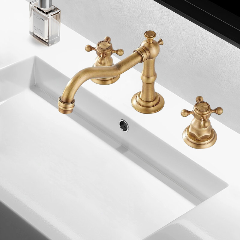Robinet de lavabo de salle de bain à 2 poignées avec drain, Laiton antique