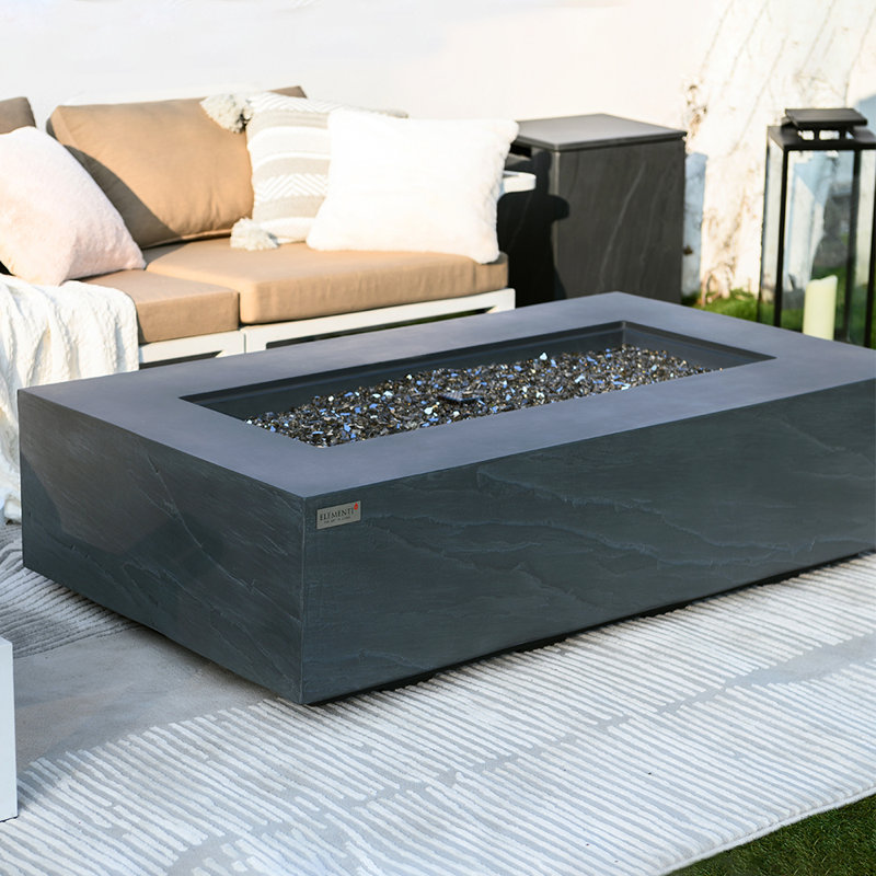 Rectangle Concrete Smokeless Fire Pit Table, Natural Gas