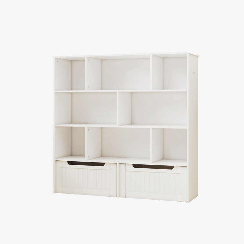 Toy Storage Organizer with 2 Movable Drawers, Multi-Functional 7 Shelf Kids Bookcase with 2 Hooks, Children Book Shelf for Kids Room