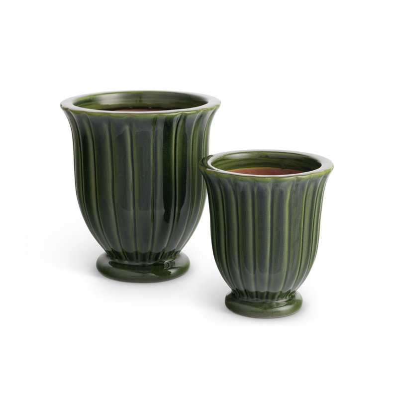 Silueta Earthenware Reactive Glaze Pots in Green, Green