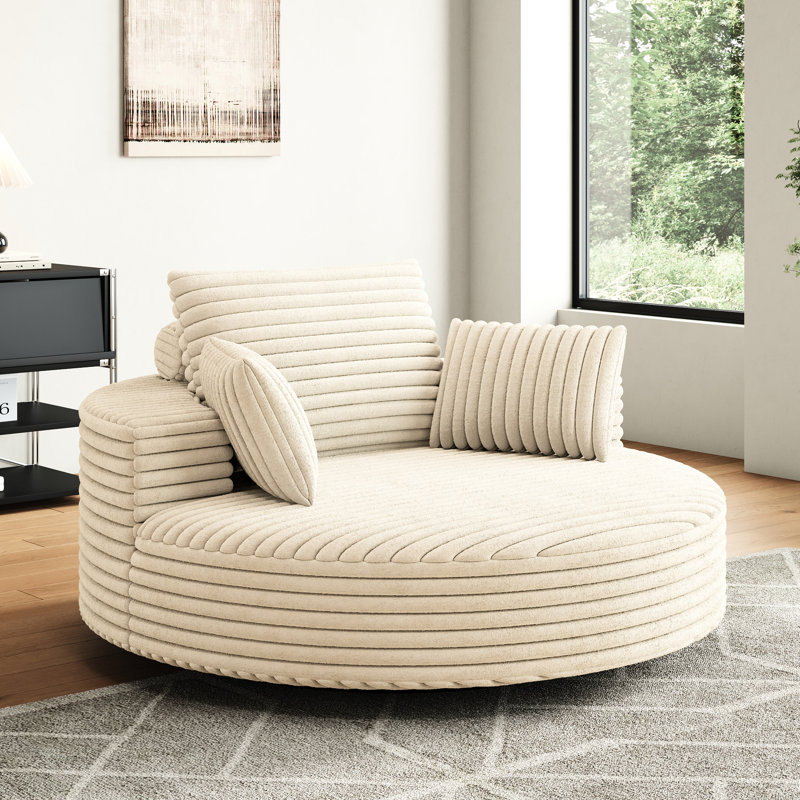 Chaise pivotante simple en mousse de 360 degrés en velours côtelé, coussin pour la chambre à coucher et le salon Velours côtelé de confort de 55 po avec fonction de lit moelleux
