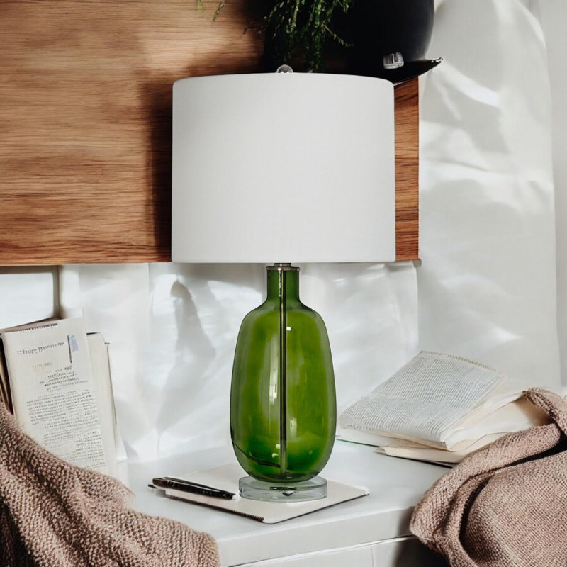Glass Table Lamp And Shade, Green