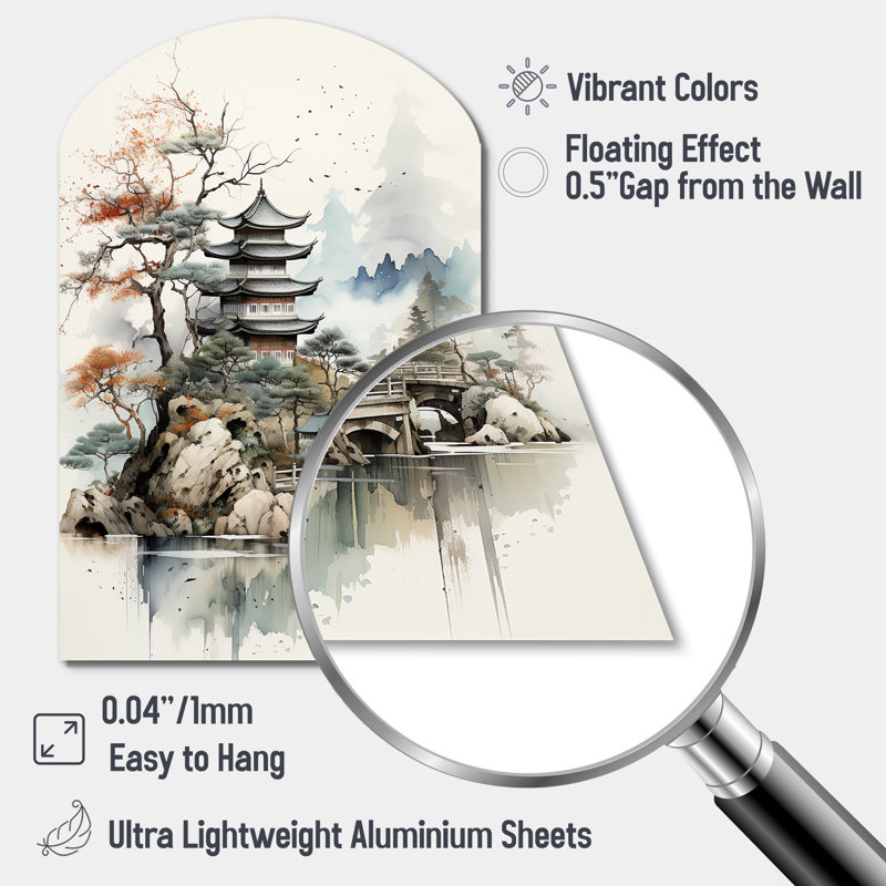 «Graylon - Arch Asian Art Wall Decor», reproduction de sculpture murale asymétrique en métal, H 34 po x l 25 po