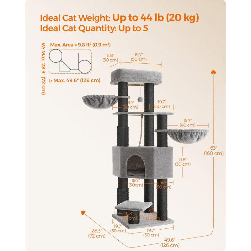 Pacifica 160cm H Cat Tree, Grey