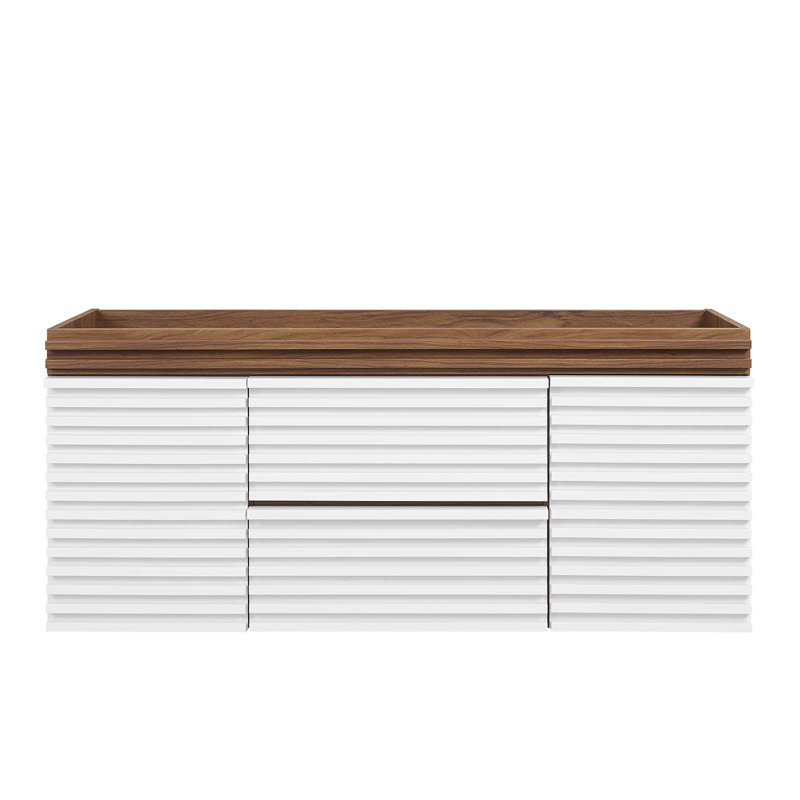 Render 48" White and Walnut Wall-Mount Bathroom Vanity Cabinet