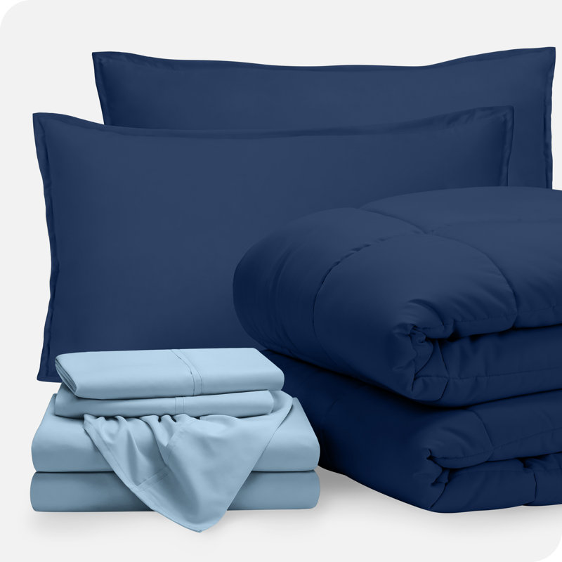 Lit dans un sac en microfibre 1800 de qualité supérieure 1800, Bleu foncé/bleu pâle