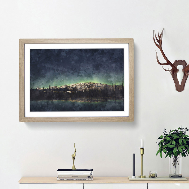Northern Lights over in Canada - Picture Frame Graphic Art Print, 45cm H x 63cm W x 2cm D, Oak Framed