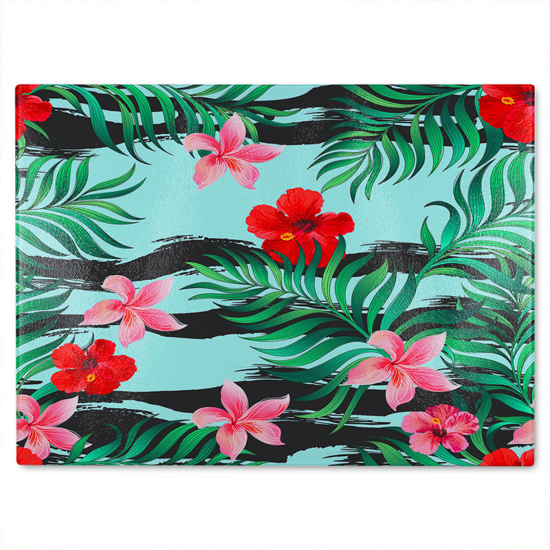 Tropical Plants Glass Chopping Board, 40cm L x 28cm W