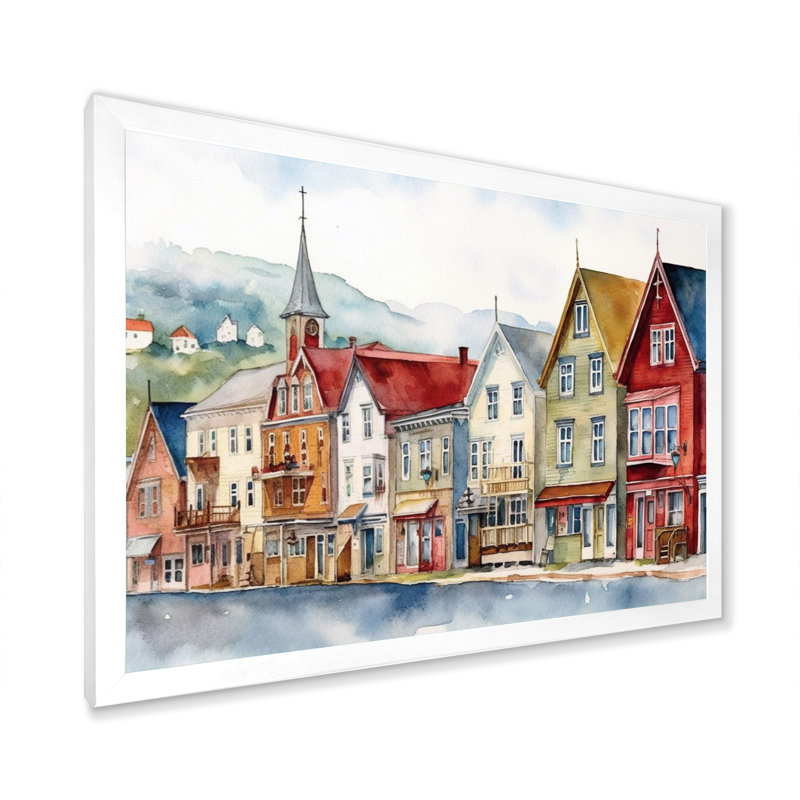 Terre-Neuve côtière rétro II - Canada, art mural, H 24 po x l 32 po x P 1 po, Cadre simple blanc