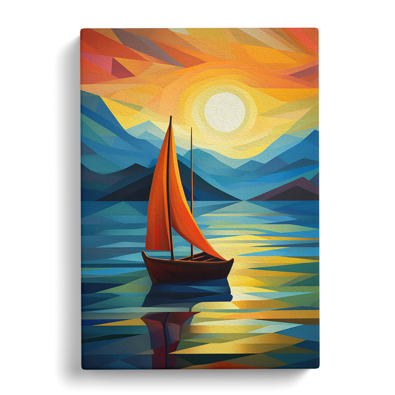 Boat On A Lake Orphism - No Frame Print, 60cm H x 40cm W x 3cm D