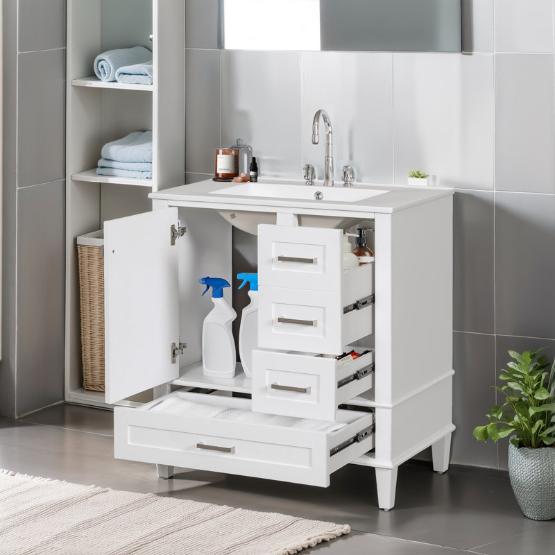 30'' Single Bathroom Vanity with Ceramic Top, White