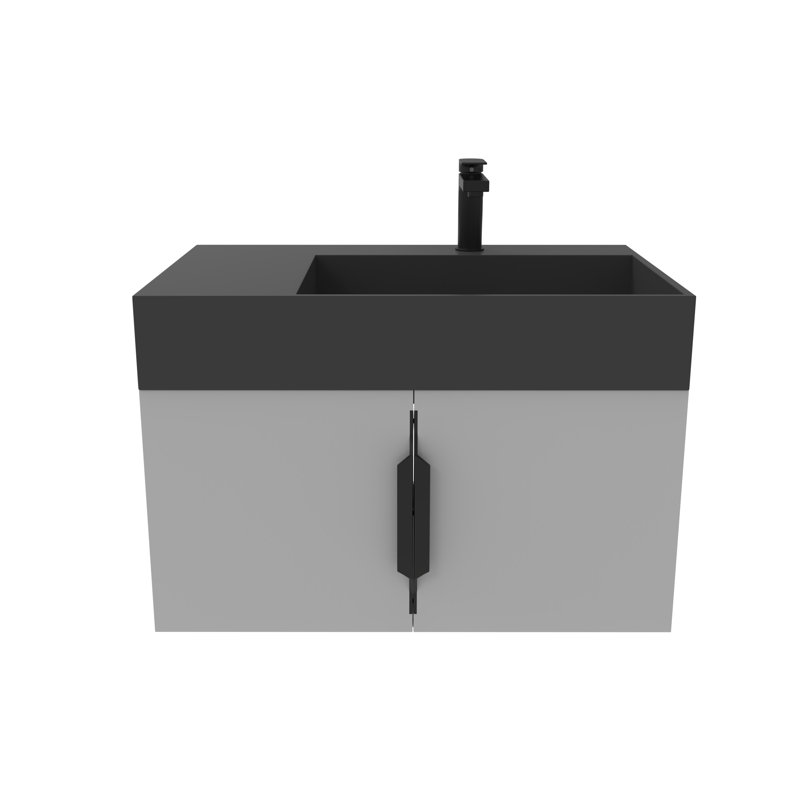 Ensemble de meuble-lavabo mural simple 30 po avec surface solide Amazon, Noir, Noir, Gris
